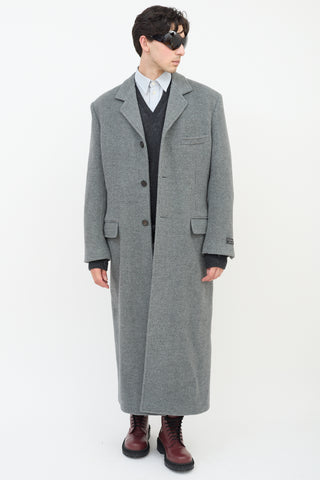 Balenciaga Grey Wool Three Pocket Long Coat