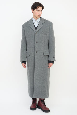 Balenciaga Grey Wool Three Pocket Long Coat