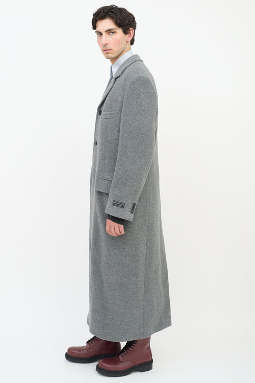 Balenciaga Grey Wool Three Pocket Long Coat