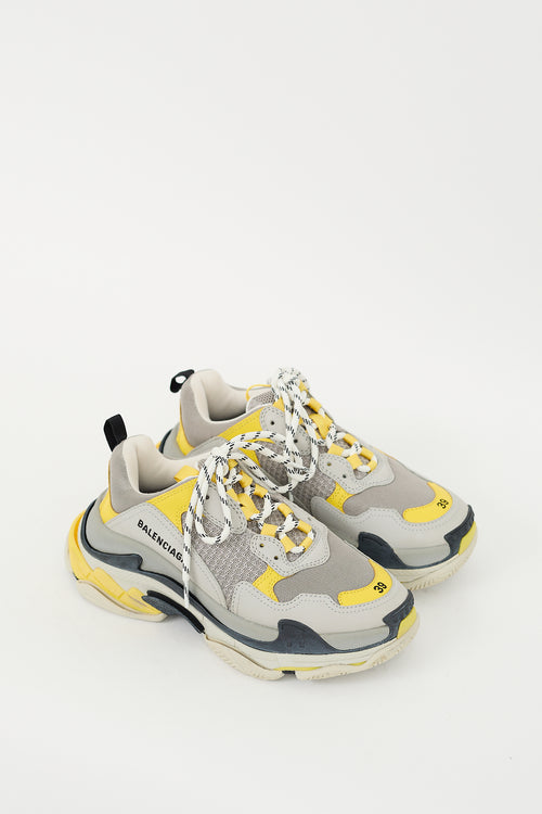 Balenciaga Grey & Yellow Triple S Sneaker