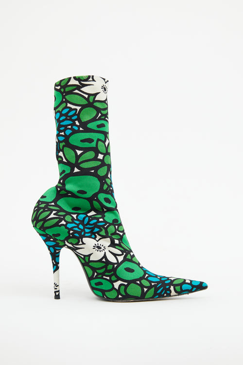 Balenciaga Blue & Green Floral Knife Bootie