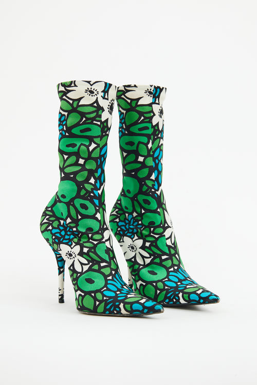 Balenciaga Blue & Green Floral Knife Bootie