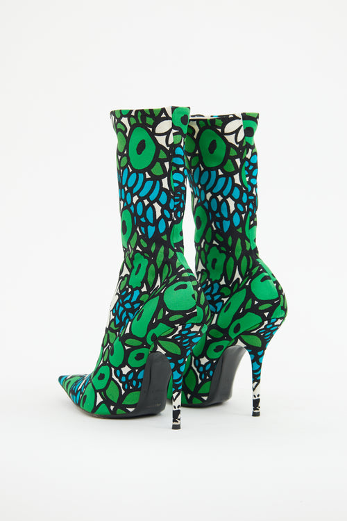 Balenciaga Blue & Green Floral Knife Bootie