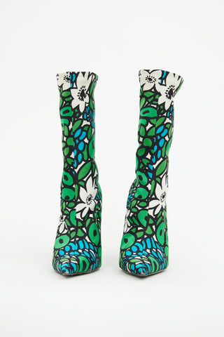 Balenciaga Blue & Green Floral Knife Bootie