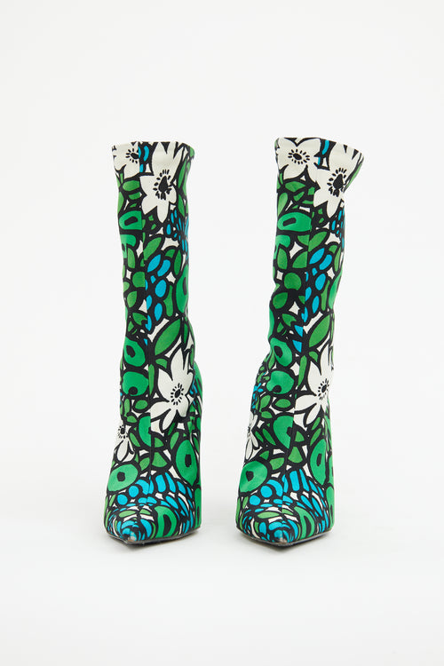 Balenciaga Blue & Green Floral Knife Bootie