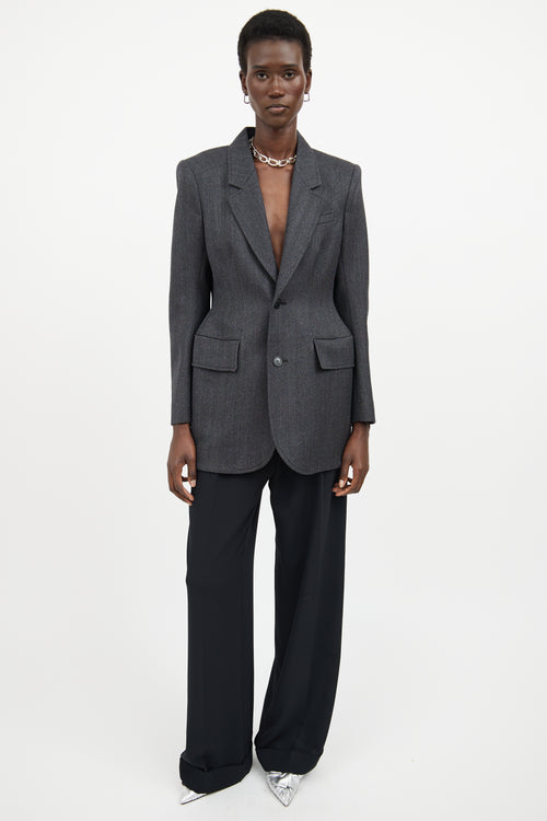 Balenciaga Grey & Black Oversized Long Sleeve Blazer