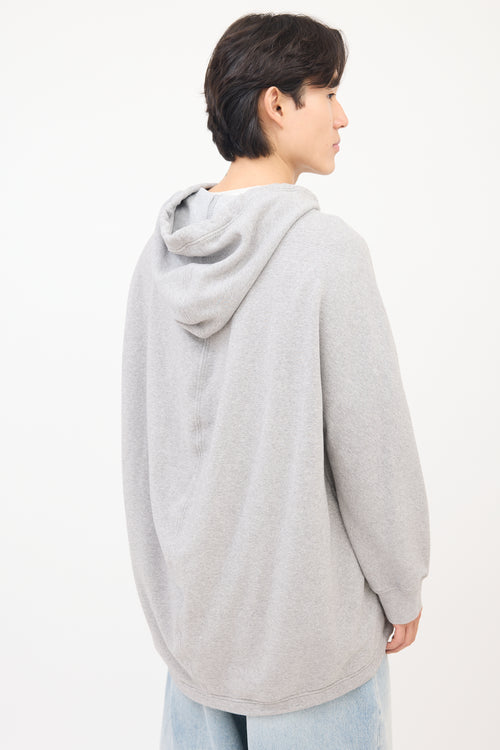 Balenciaga Heather Grey Oversized Drawstring Logo Hoodie