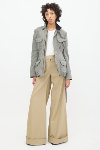 Balenciaga Khaki Green Nylon Belted Cargo Jacket