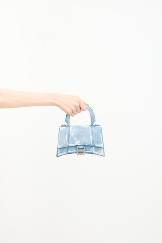 Balenciaga Leather Denim Printed Hourglass Mini Bag