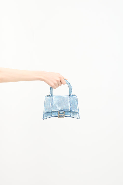 Balenciaga Leather Denim Printed Hourglass Mini Bag