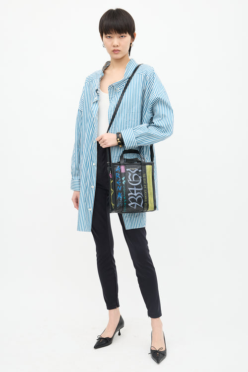 Balenciaga Leather Bazar Graffiti Shopping Tote Bag