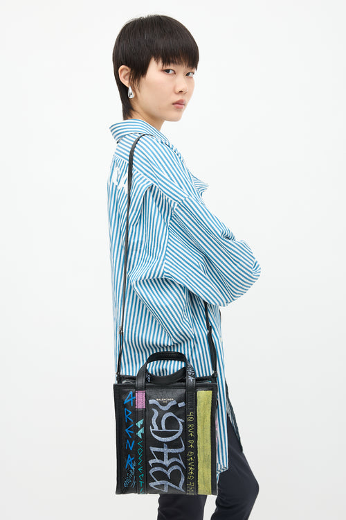 Balenciaga Leather Bazar Graffiti Shopping Tote Bag