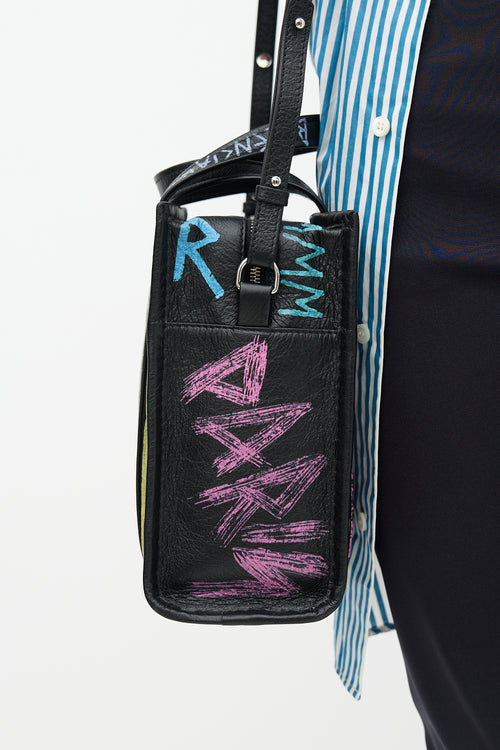 Balenciaga Leather Bazar Graffiti Shopping Tote Bag