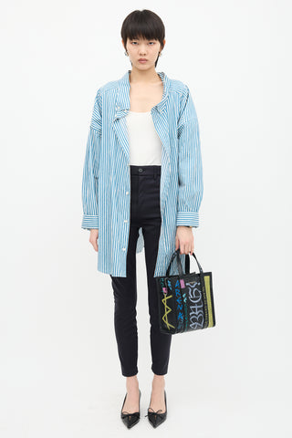 Balenciaga Leather Bazar Graffiti Shopping Tote Bag