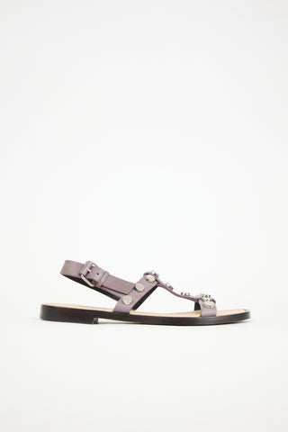 Balenciaga Leather Studded T-Strap Sandal