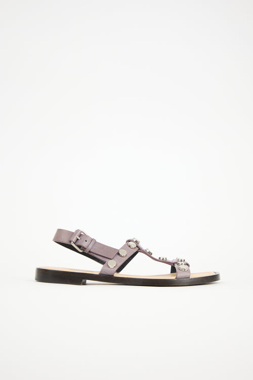 Balenciaga Leather Studded T-Strap Sandal