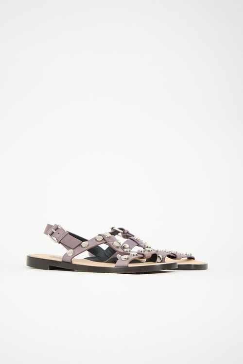 Balenciaga Leather Studded T-Strap Sandal
