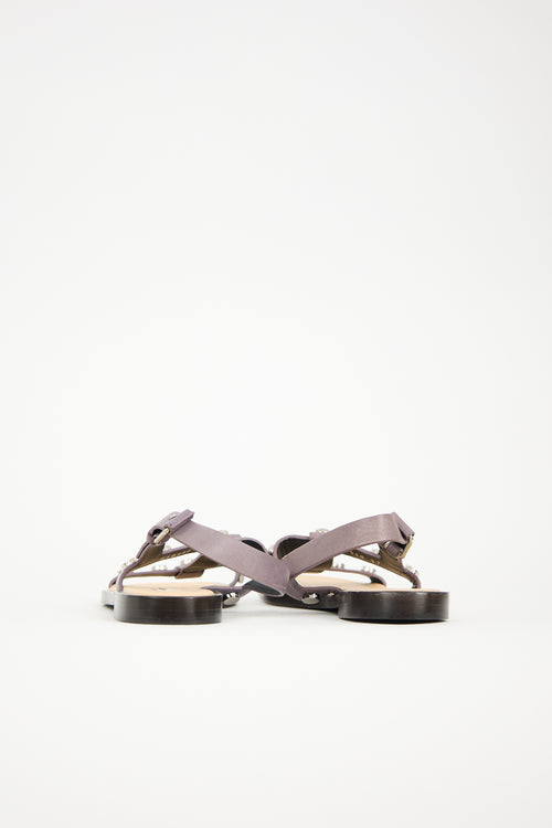 Balenciaga Leather Studded T-Strap Sandal