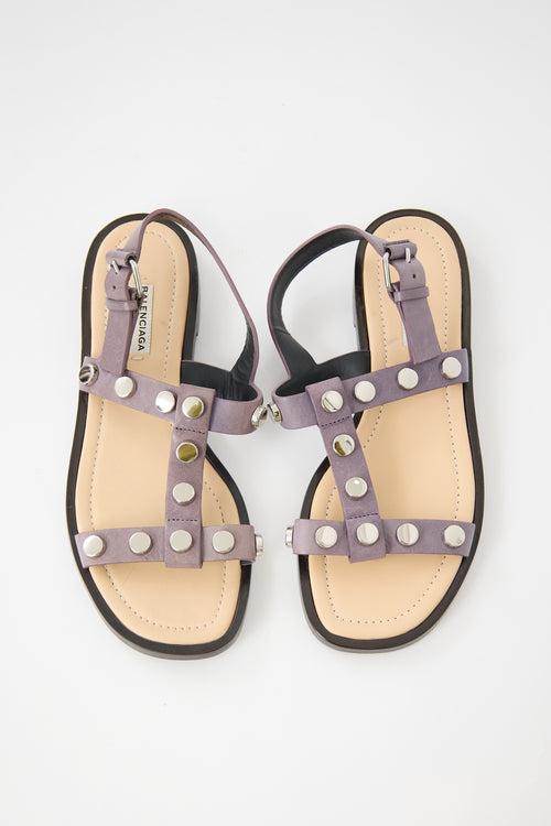 Balenciaga Leather Studded T-Strap Sandal