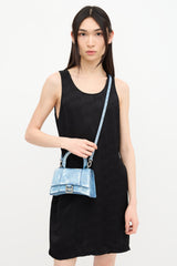 Balenciaga Leather Denim Printed Hourglass Mini Bag