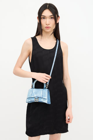 Balenciaga Leather Denim Printed Hourglass Mini Bag