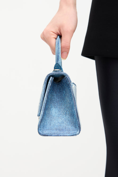 Balenciaga Leather Denim Printed Hourglass Mini Bag