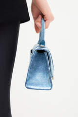 Balenciaga Leather Denim Printed Hourglass Mini Bag