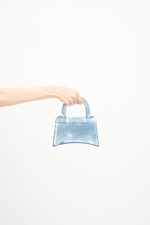 Balenciaga Leather Denim Printed Hourglass Mini Bag