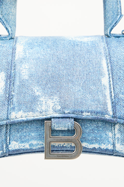 Balenciaga Leather Denim Printed Hourglass Mini Bag