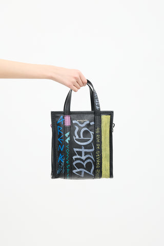 Balenciaga Leather Bazar Graffiti Shopping Tote Bag