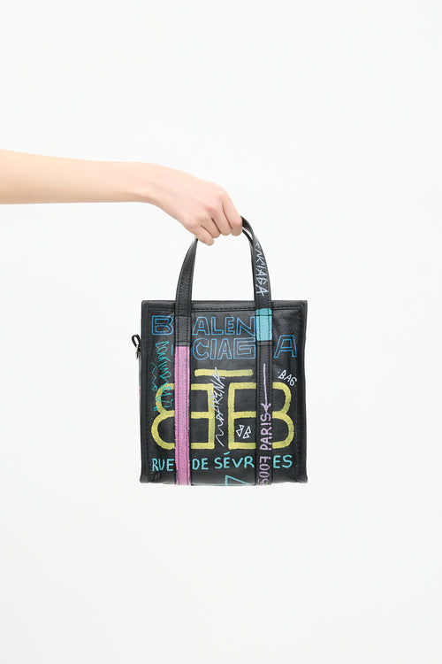 Balenciaga Leather Bazar Graffiti Shopping Tote Bag