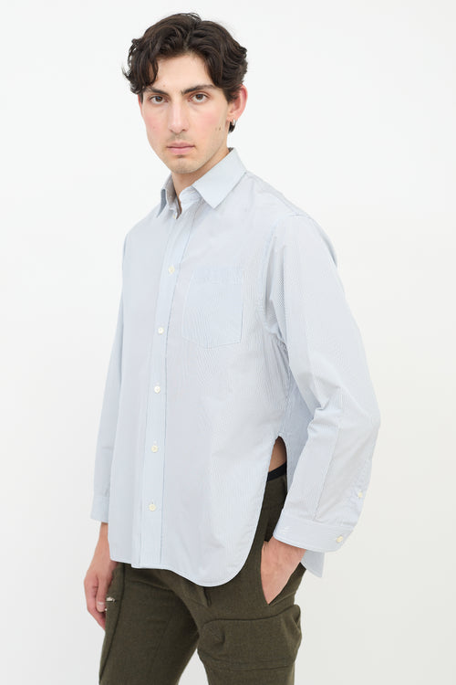 Balenciaga Light Blue Cotton One Pocket Striped Shirt