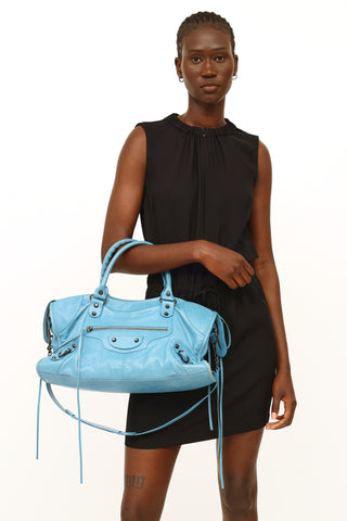 Balenciaga Blue Agneau City Bag