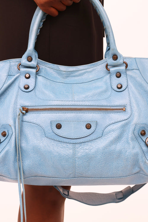 Balenciaga Blue Agneau City Bag