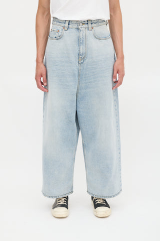 Balenciaga Light Wash Wide Leg Drop Seat Jeans