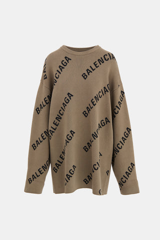 Balenciaga Allover Logo Sweater Dress