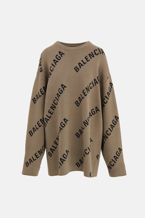 Balenciaga Allover Logo Sweater Dress