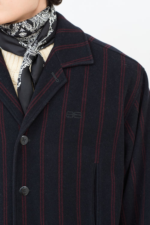 Balenciaga Navy & Burgundy Wool Embroidered Logo Jacket