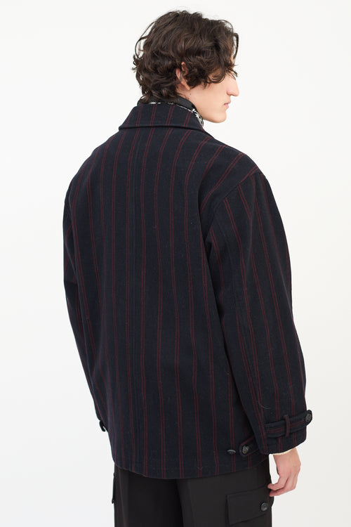 Balenciaga Navy & Burgundy Wool Embroidered Logo Jacket