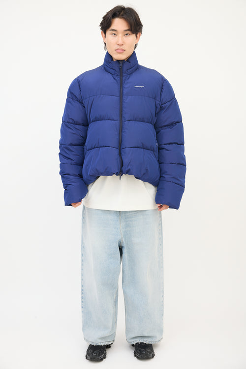 Balenciaga Blue Chest Logo Puffer Jacket