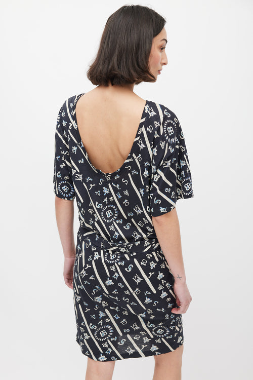 Balenciaga Navy & Cream Lettered Belted Dress