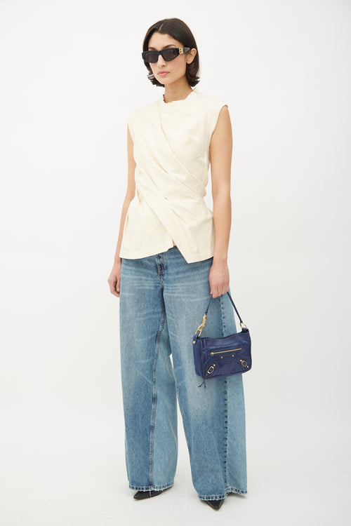 Balenciaga Navy & Gold Satin Small City Bag