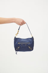 Balenciaga Navy & Gold Satin Small City Bag