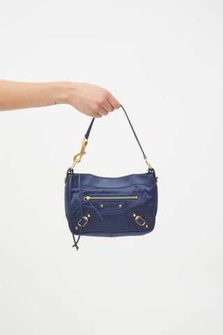 Balenciaga Navy & Gold Satin Small City Bag