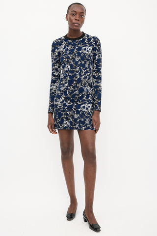 Balenciaga Navy & Multi Knit Jacquard Midi Dress