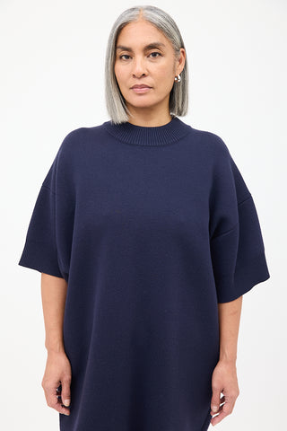 Balenciaga Navy Wool Midi Sweater Dress