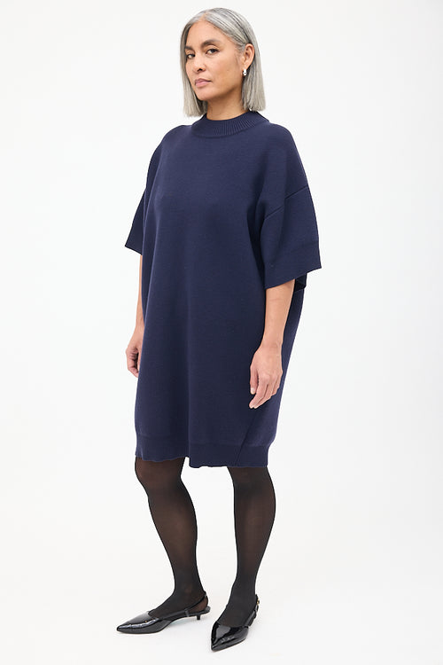 Balenciaga Navy Wool Midi Sweater Dress