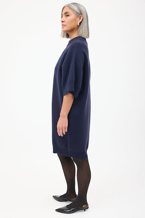 Balenciaga Navy Wool Midi Sweater Dress