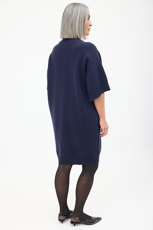 Balenciaga Navy Wool Midi Sweater Dress