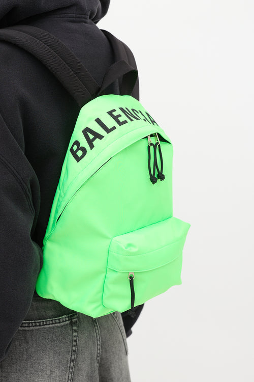 Balenciaga Neon Green Small Wheel Logo Backpack